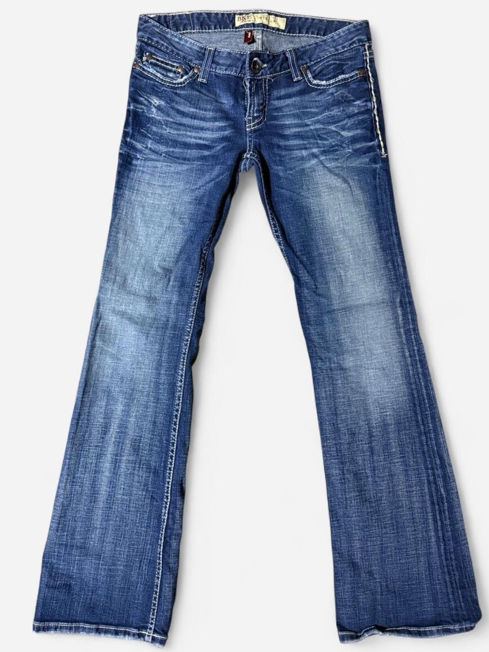 BKE Ultra Low Rise Bootcut Flare Jeans Embroidered Pockets Size 27x31.5 Y2K